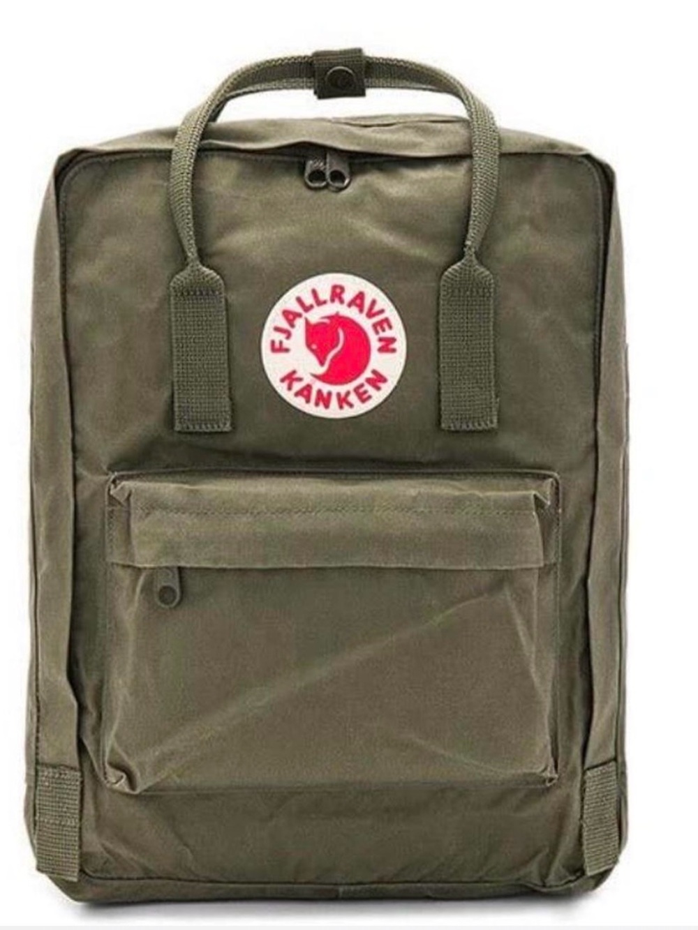 Fjallraven Kanken Backpack in Olive Green with Red Logo